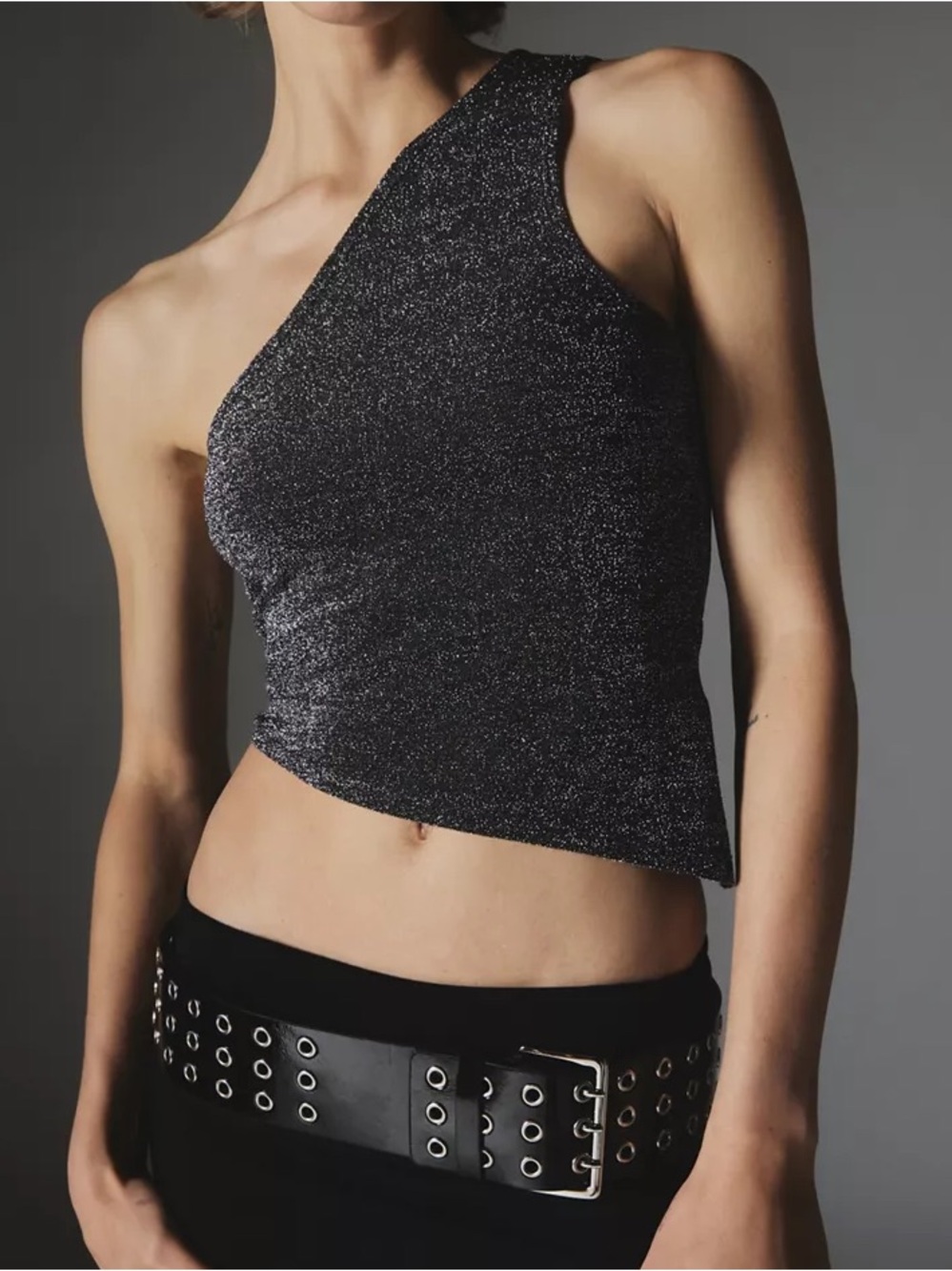 Urban Outfitters Silence+Noise Sparkly Silver Metallic One Shoulder shirt MED
